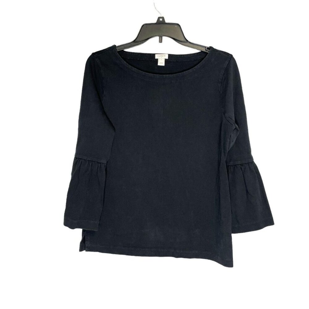 J.Crew Black Bell Sleeve Boatneck Long Sleeve Blouse Top Preppy Career Office XS